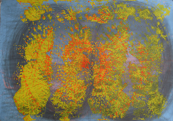 étrangeté des rencontres, acrylique et mine de plomb sur papier, 70x100cm, 2013