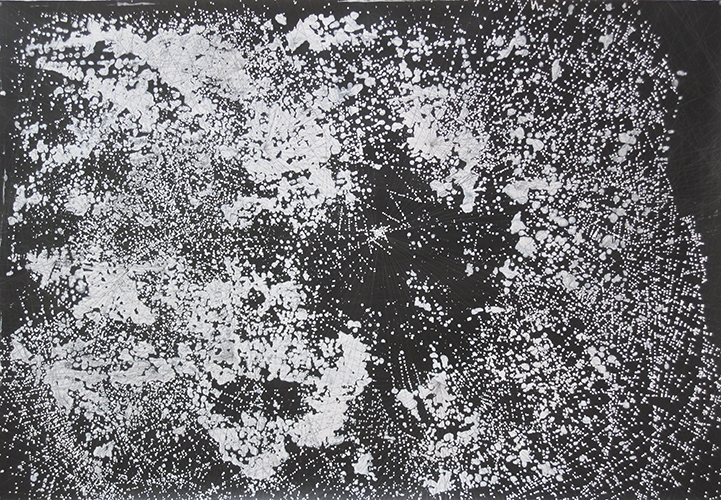 Nouvelles incidences en noir et blanc, encre et acrylique sur papier, 164x114cm, 2014