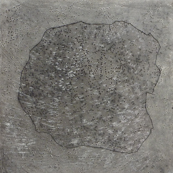 PARTICULES A, fusain, acrylique et couture sur papier, 43*43,2 cm, 2012