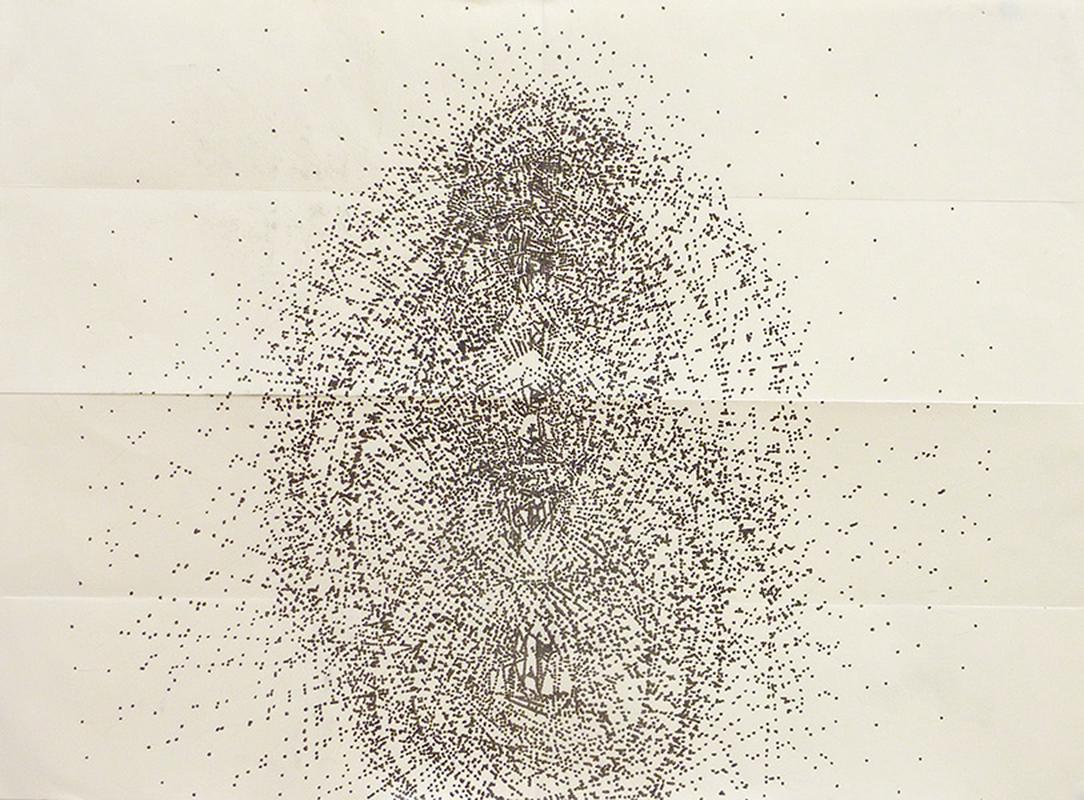 SUR LE PLI, mine de plomb et encre sur papier, 58*42 cm, 2methode1, 2011