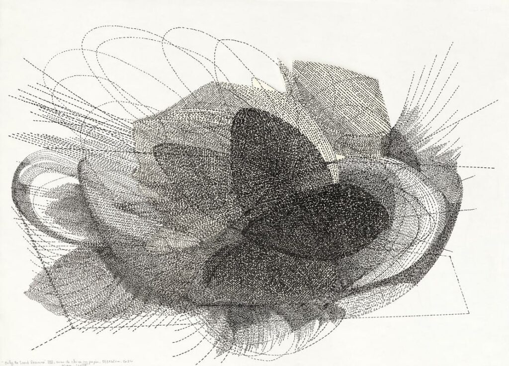 Only the sound remains IX, encre sur papier, 42x57.5 cm,  2024