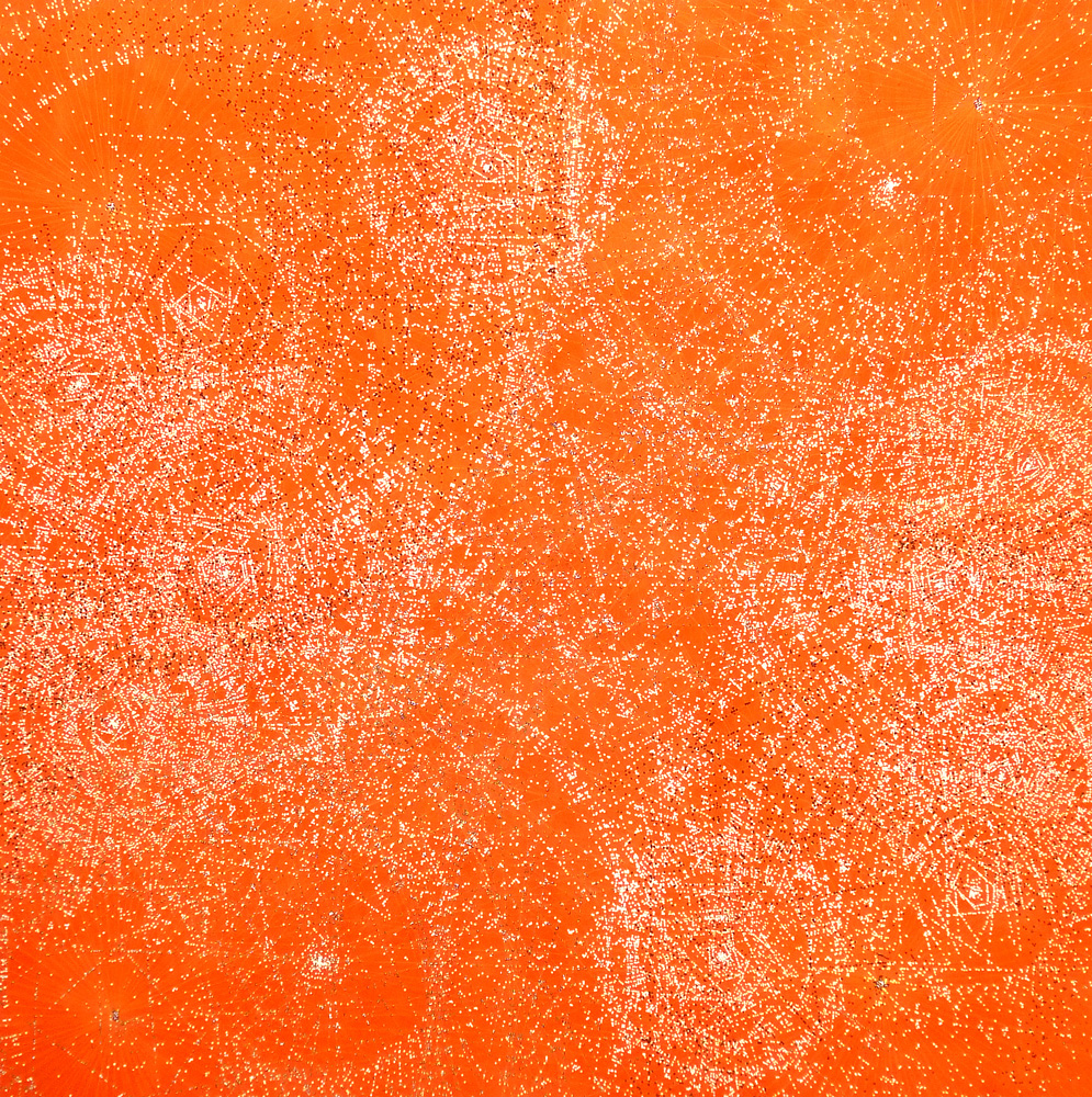 Rouge orangé Clair I, mine de plomb et acrylique sur toile, 206x206 cm, 2010
