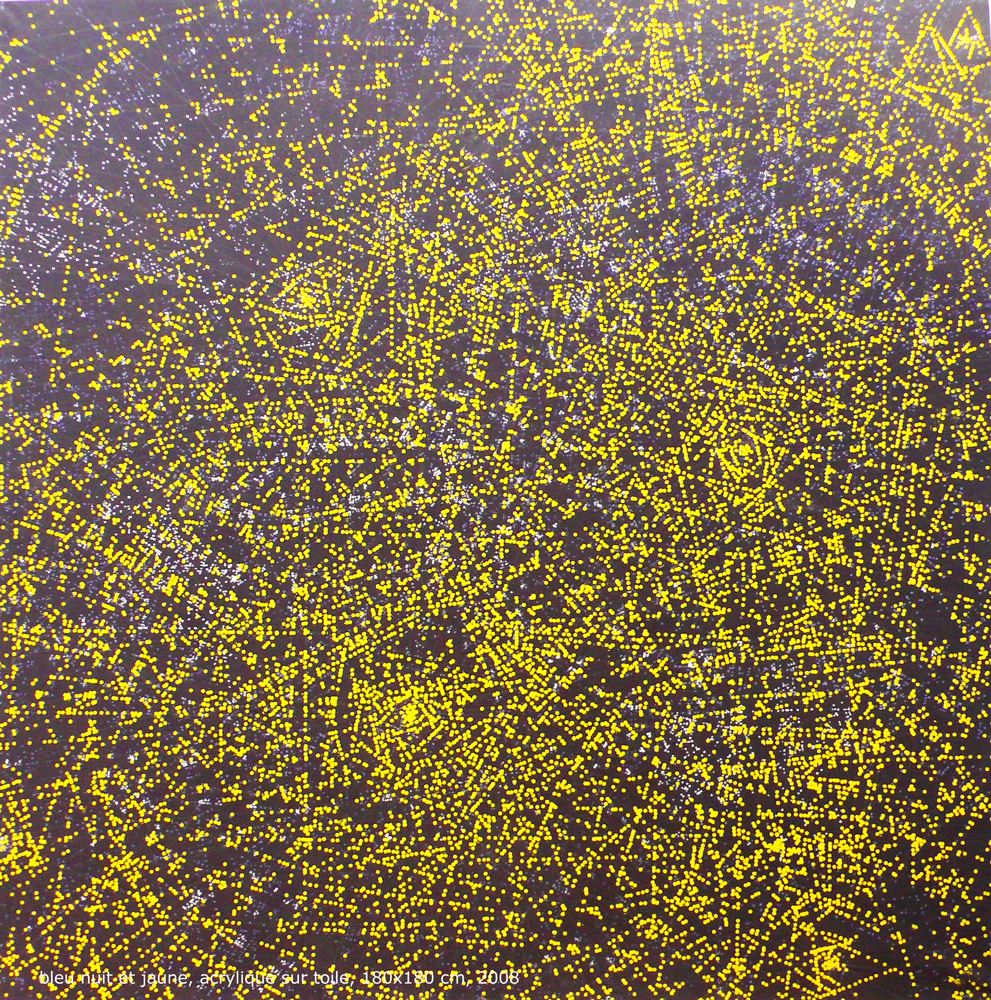 Bleu Nuit et Jaune, acrylique sur toile, 180X180cm, 2009